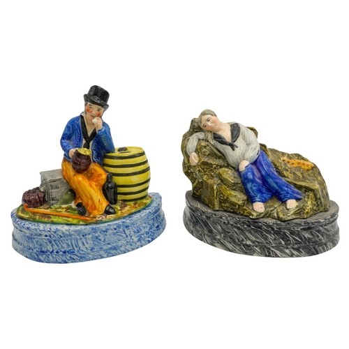 185 - TWO PEARLWARE FIGURE GROUPSEARLY 19TH CENTURYeach raised on marbleised bases 14cm & 17cm highPRO... 