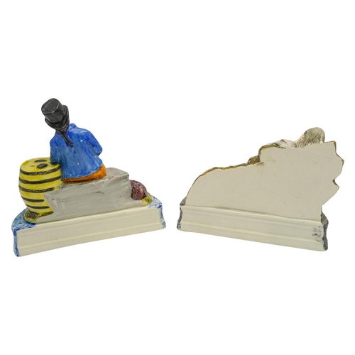 185 - TWO PEARLWARE FIGURE GROUPSEARLY 19TH CENTURYeach raised on marbleised bases 14cm & 17cm highPRO... 