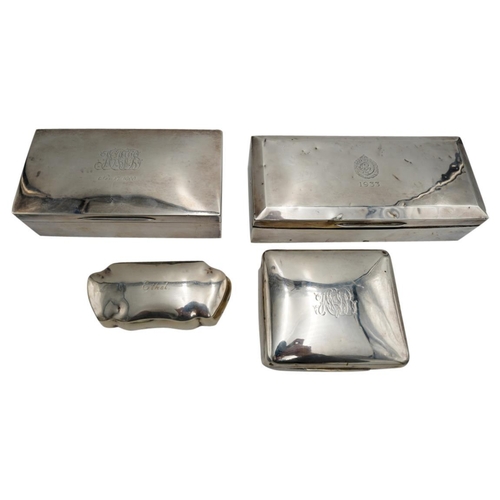 484 - TWO SILVER CIGARETTE BOXESLONDON 1900 & 193218cm & 20cm wide; together with a SMALL SILVER C... 