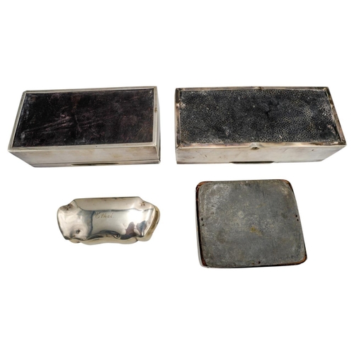 484 - TWO SILVER CIGARETTE BOXESLONDON 1900 & 193218cm & 20cm wide; together with a SMALL SILVER C... 