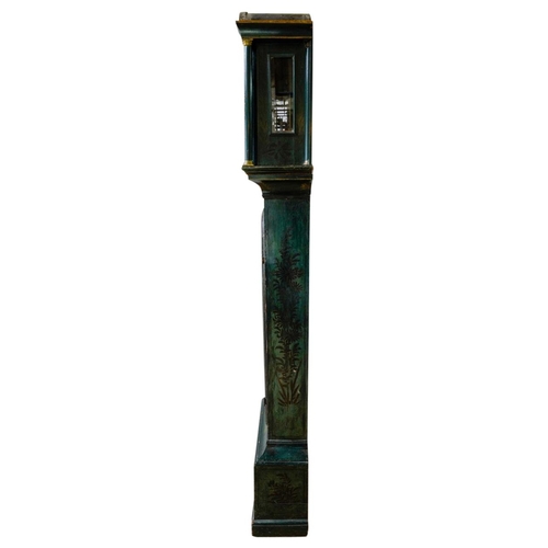 116 - GEORGE III GREEN JAPANNED LONGCASE CLOCK18TH CENTURYthe arched dial brass dial with Roman numerals a... 