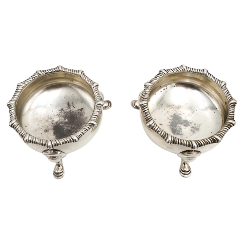 498 - PAIR OF SILVER SALTS JAMES DIXON & SONS, SHEFFIELD 1906with gadroon rims6cm diam133 grams.240PRO... 