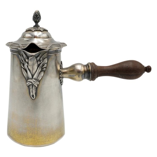 499 - FRENCH SILVER HOTWATER JUGBOIN-TABURET, PARIS, 19TH CENTURYwith a turned wood handle and an acorn fi... 