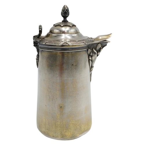 499 - FRENCH SILVER HOTWATER JUGBOIN-TABURET, PARIS, 19TH CENTURYwith a turned wood handle and an acorn fi... 