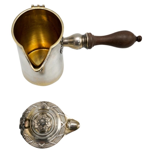 499 - FRENCH SILVER HOTWATER JUGBOIN-TABURET, PARIS, 19TH CENTURYwith a turned wood handle and an acorn fi... 