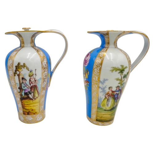 192 - PAIR OF DRESDEN PORCELAIN COVERED EWERSCIRCA 1900in the manner of Helena Wolfsohn, painted with pane... 