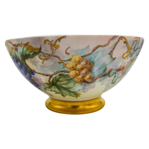 193 - LARGE LIMOGES 'COMMEMORATIVE' PUNCH BOWLEARLY 20TH CENTURYpainted with fruiting vines, inscribed 'AD... 