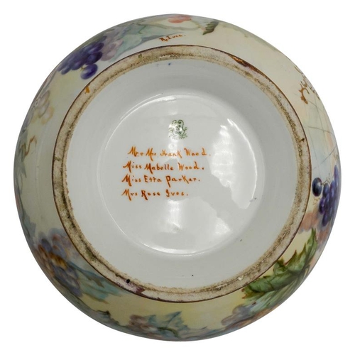 193 - LARGE LIMOGES 'COMMEMORATIVE' PUNCH BOWLEARLY 20TH CENTURYpainted with fruiting vines, inscribed 'AD... 