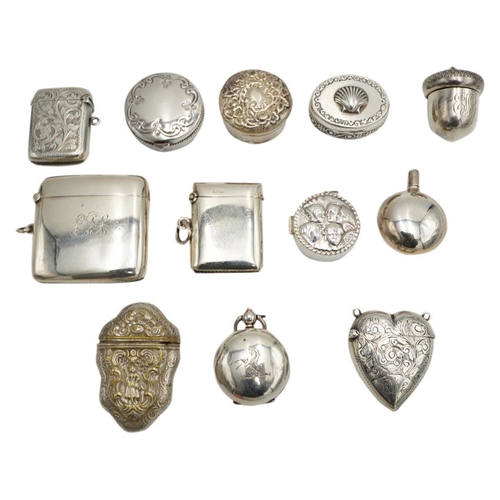 506 - GROUP OF SILVER CASESMOSTLY LATE 19TH / EARLY 20TH CENTURYcomprising vestas, a coin case, pill boxes... 