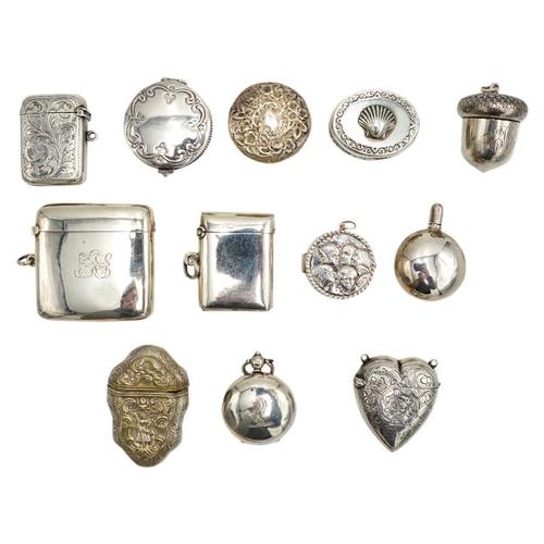 506 - GROUP OF SILVER CASESMOSTLY LATE 19TH / EARLY 20TH CENTURYcomprising vestas, a coin case, pill boxes... 