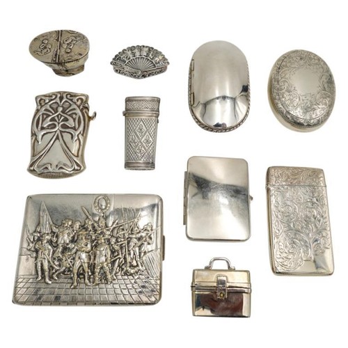 507 - GROUP OF SILVER CASESMOSTLY LATE 19TH / EARLY 20TH CENTURYcomprising a snuff box, a card cases, a ve... 