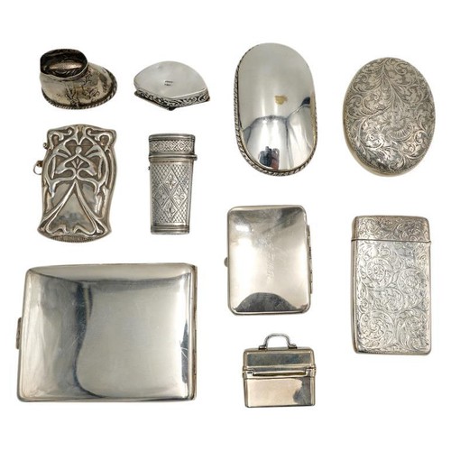 507 - GROUP OF SILVER CASESMOSTLY LATE 19TH / EARLY 20TH CENTURYcomprising a snuff box, a card cases, a ve... 