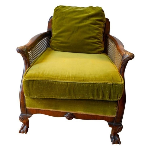 46 - THREE PIECE CANED BERGERE SUITE EARLY 20TH CENTURYcomprising a settee and two matching armchairs, co... 