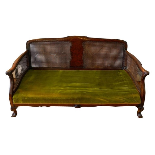 46 - THREE PIECE CANED BERGERE SUITE EARLY 20TH CENTURYcomprising a settee and two matching armchairs, co... 