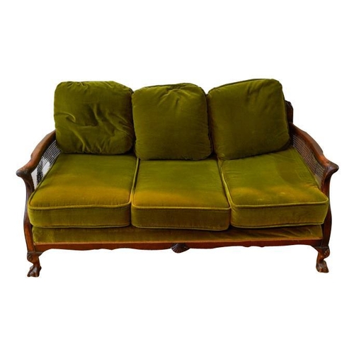 46 - THREE PIECE CANED BERGERE SUITE EARLY 20TH CENTURYcomprising a settee and two matching armchairs, co... 