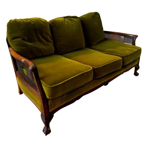 46 - THREE PIECE CANED BERGERE SUITE EARLY 20TH CENTURYcomprising a settee and two matching armchairs, co... 