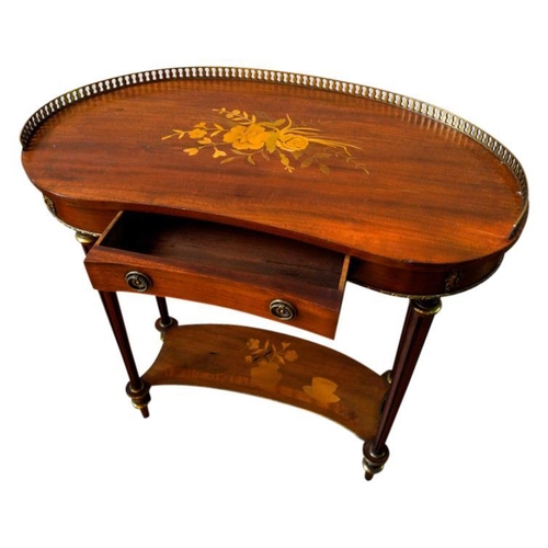 66 - LOUIS XVI STYLE MARQUETRY INLAID MAHOGANY KIDNEY-SHAPED TABLECIRCA 1900with gilt-metal mounts, the s... 