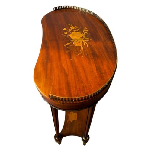 66 - LOUIS XVI STYLE MARQUETRY INLAID MAHOGANY KIDNEY-SHAPED TABLECIRCA 1900with gilt-metal mounts, the s... 