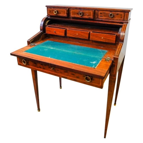 72 - FRENCH 'PLUM-PUDDING' MAHOGANY BONHEUR DU JOUR CIRCA 1900with kingwood banding, the raised back fitt... 