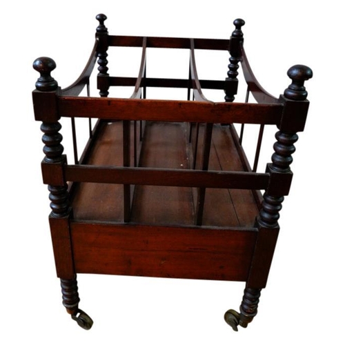 75 - GEORGE IV MAHOGANY THREE DIVISION CANTERBURYCIRCA 1830with one apron drawer, raised on bobbin turned... 