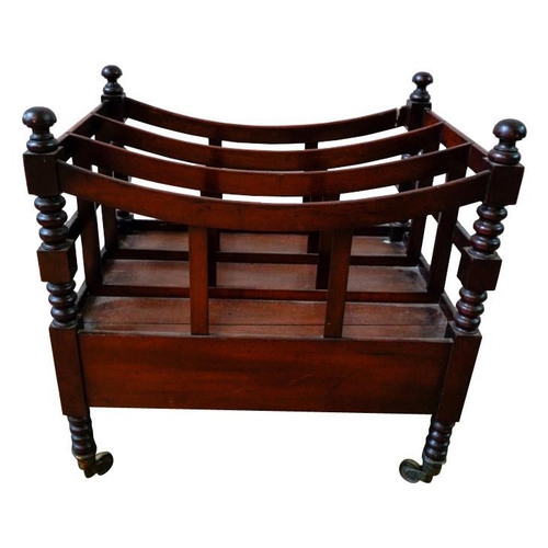 75 - GEORGE IV MAHOGANY THREE DIVISION CANTERBURYCIRCA 1830with one apron drawer, raised on bobbin turned... 