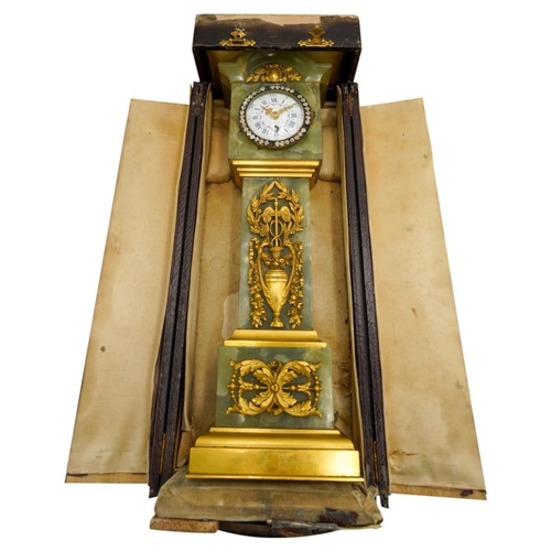 119 - FRENCH ONYX AND GILT-BRONZE MOUNTED CLOCKCIRCA 1900modelled as a longcase clock, the white enamel di... 