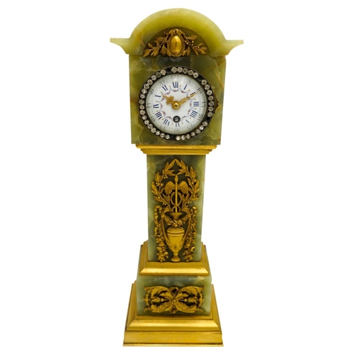 119 - FRENCH ONYX AND GILT-BRONZE MOUNTED CLOCKCIRCA 1900modelled as a longcase clock, the white enamel di... 