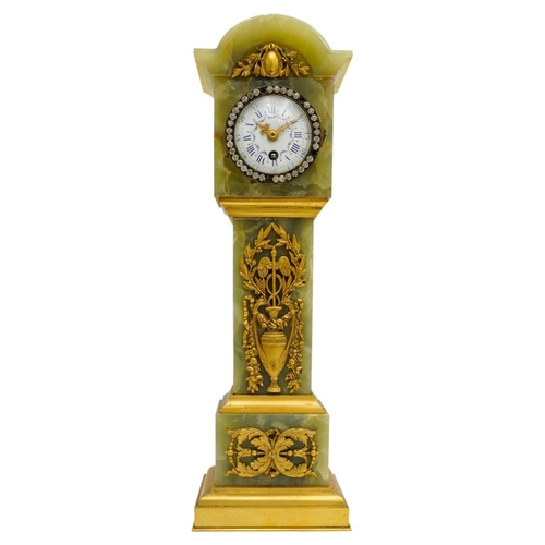 119 - FRENCH ONYX AND GILT-BRONZE MOUNTED CLOCKCIRCA 1900modelled as a longcase clock, the white enamel di... 