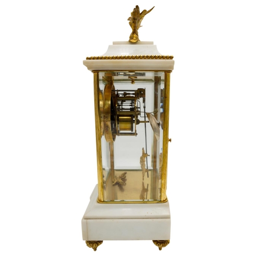 120 - LOUIS XVI STYLE MARBLE AND GILT-BRONZE MOUNTED CLOCK GARNITURECIRCA 1900the four glass clock with a ... 