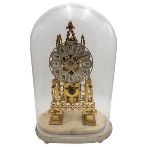 121 - VICTORIAN BRASS SKELETON CLOCKLATE 19TH CENTURYof 'cathedral' form, the open silvered dial with engr... 