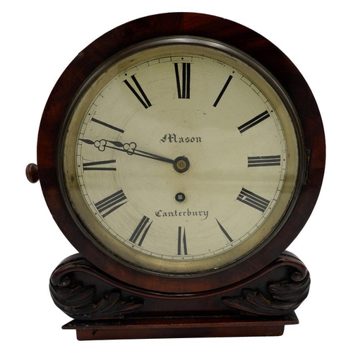 122 - VICTORIAN MAHOGANY WALL CLOCK BY MASON, CANTERBURY19TH CENTURYthe white painted dial with Roman nume... 