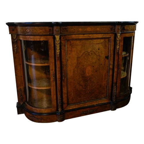 81 - VICTORIAN WALNUT AND INLAID CREDENZACIRCA 1880with gilt-metal mounts, the shaped top above a central... 