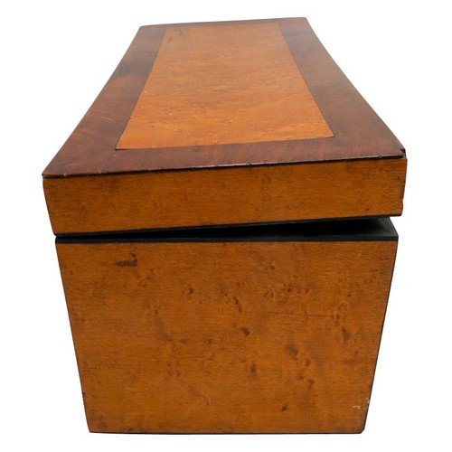 439 - A VICTORIAN BIRCH AND MAHOGANY TEA CADDY, of long rectangular for with three division interior and a... 