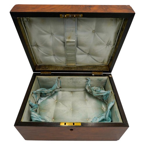 442 - A VICTORIAN MAHOGANY WORK BOX, of plain rectangular form, the interior with original blue silk linin... 