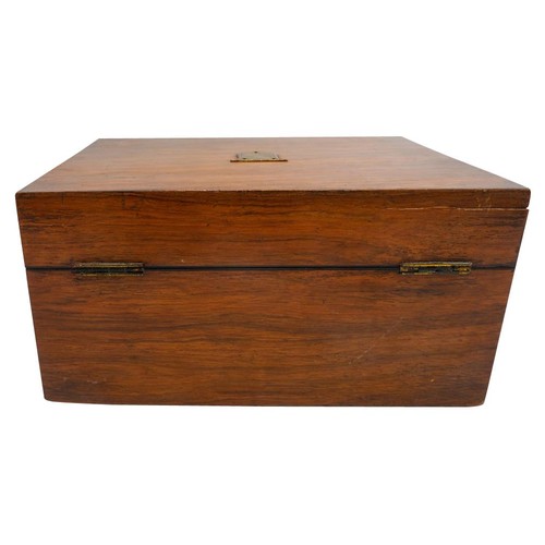 442 - A VICTORIAN MAHOGANY WORK BOX, of plain rectangular form, the interior with original blue silk linin... 