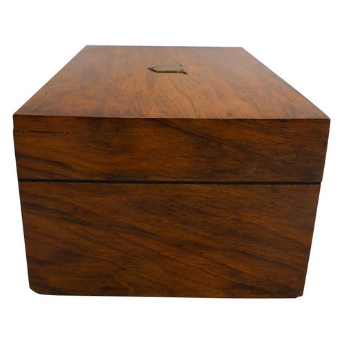 442 - A VICTORIAN MAHOGANY WORK BOX, of plain rectangular form, the interior with original blue silk linin... 