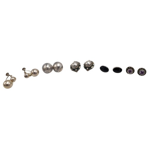 452 - A PAIR OF GEORG JENSEN SILVER CLIP EARRINGS, a pair of David-Andersen ear studs and three other pair... 