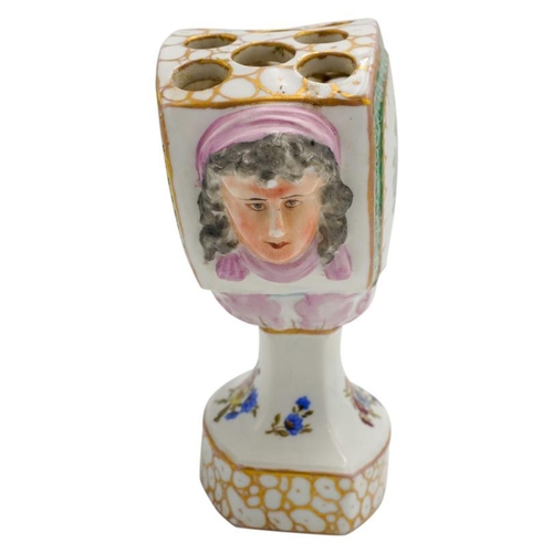 201 - DRESDEN PORCELAIN POSY VASE LATE 19TH CENTURYthe sides painted with romantic scenes of courting coup... 