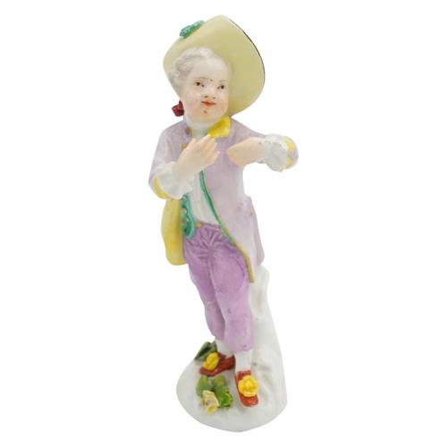 204 - SMALL MID 18TH CENTURY MEISSEN FIGURE OF A BOY DANCINGCIRCA 1765shown wearing a yellow hat with a fe... 