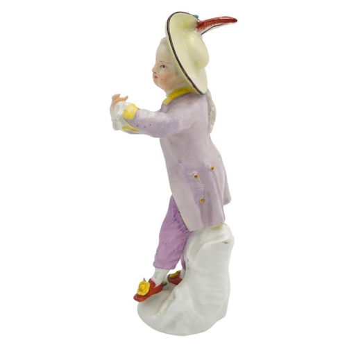 204 - SMALL MID 18TH CENTURY MEISSEN FIGURE OF A BOY DANCINGCIRCA 1765shown wearing a yellow hat with a fe... 