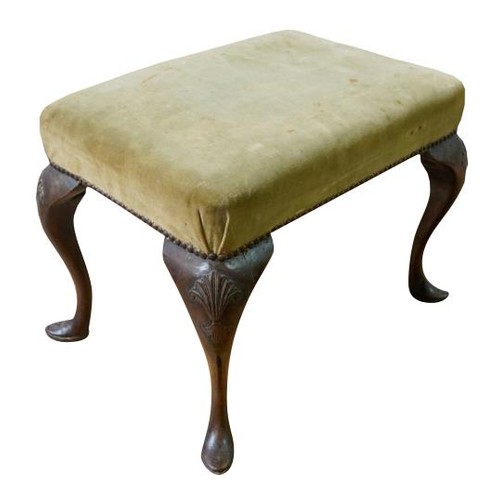 89 - GEORGE II STYLE MAHOGANY FOOT STOOL19TH CENTURYthe padded seated raised on shell carved cabriole leg... 