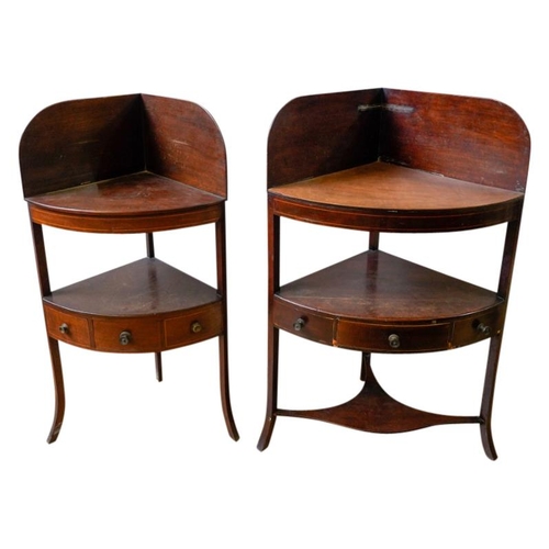 90 - MATCHED PAIR OF GEORGE III MAHOGANY INLAID CORNER WASH STANDSCIRCA 1800of typical form 59cm wide, 11... 