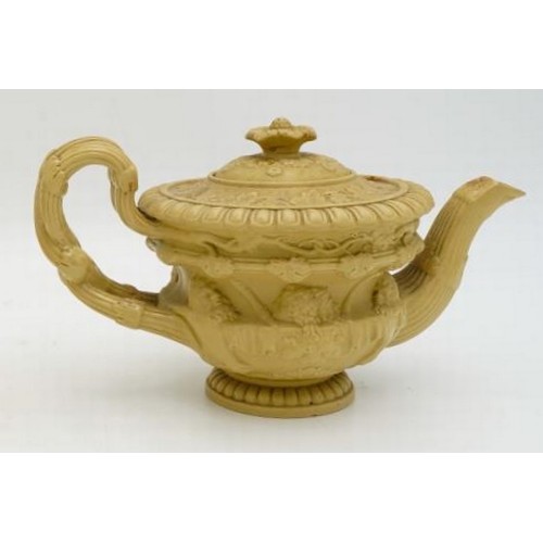 207 - RARE CANEWARE TEAPOT IN THE FORM OF A WARRICK VASE19TH CENTURYthe sides decorated in relief with Bac... 