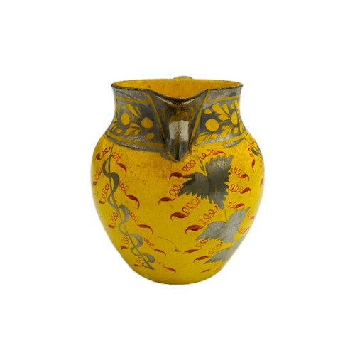 210 - A YELLOW-GROUND AND SILVER LUSTRE JUGEARLY 19TH CENTURY decorated with hop leaves and a band of swag... 