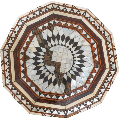 94 - A PERSIAN HEXAGONAL TABLE, CIRCA 1900, inlaid  with bone and mother of pearl and various woods, the ... 