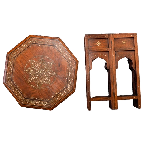 95 - AN INDIAN OCTAGONAL TABLE, EARLY 20TH CENTURY, inlaid with bone, the folding detachable base also wi... 