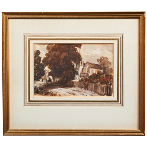 63 - ENGLISH SCHOOL (19TH CENTURY)HORSE AND CART ON A VILLAGE PATHwatercolour, with indistinct signature ... 