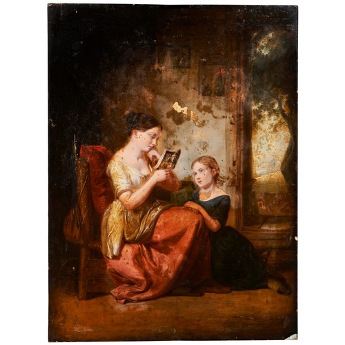 66 - ENGLISH SCHOOL (19TH CENTURY)MOTHER READING TO HER DAUGHTERoil on board, unframed40.5cm x 30cm... 