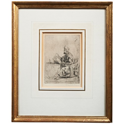 102 - AUGUSTUS EDWIN JOHN (1878-1961)A RABBI STUDYINGetching, signed in pencil, 12/25, framed14cm x 10.5cm... 