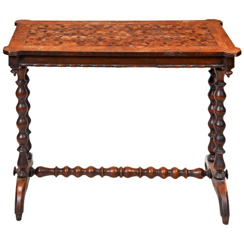 112 - VICTORIAN OAK PARQUETRY SIDE TABLECIRCA 1880the canted rectangular top with geometric veneers, raise... 